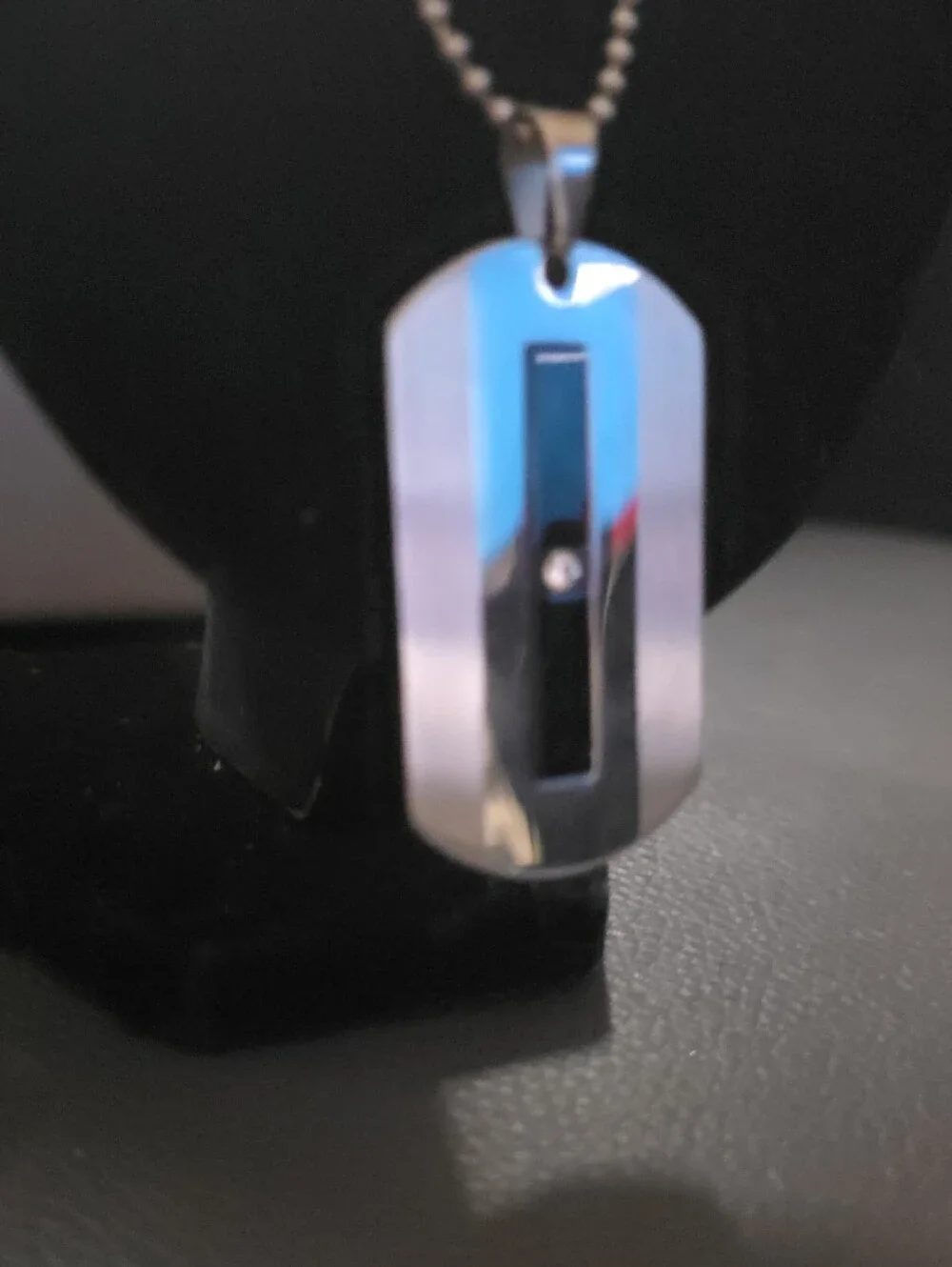 Men's Stainless Steel Dog Tag Pendant Necklace with Black Inlay